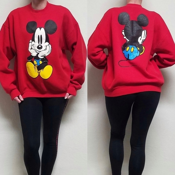 VINTAGE 90s Disney & Co Mickey Mouse Red Crewneck Comfy Sweatshirt XL - Picture 1 of 16